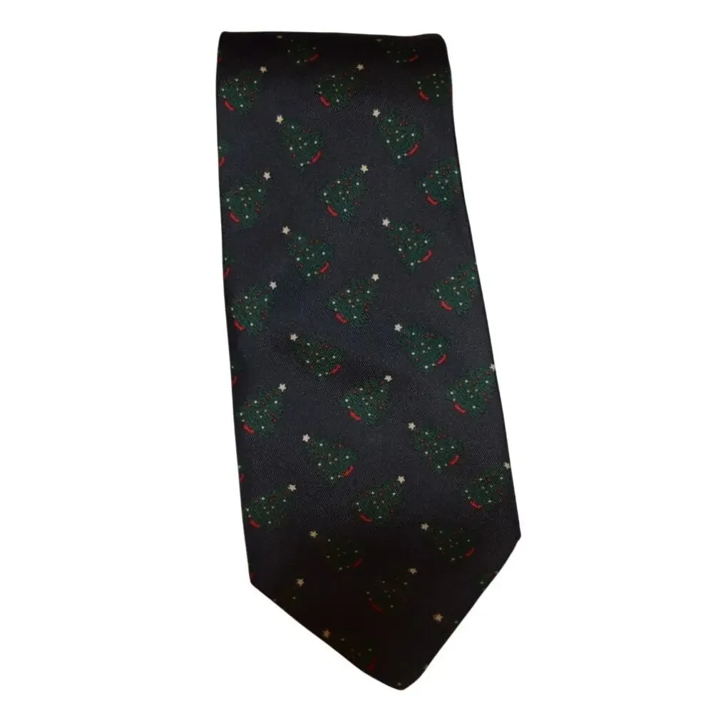 Vintage Robert Talbott Todd Garland Christmas Tie Navy Green Trees Hand Sewn US